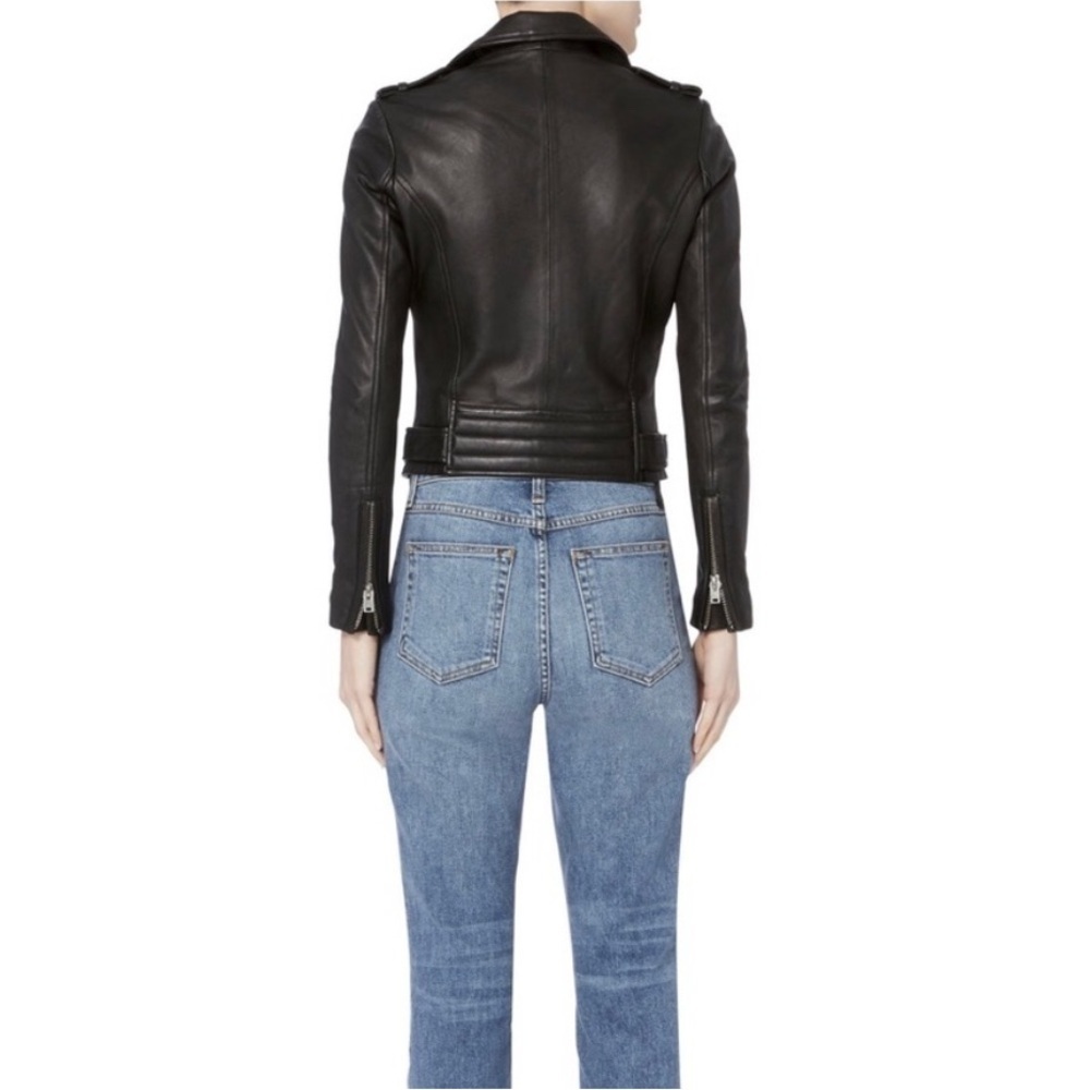 IRO Black Leather Biker Jacket Dylan Size 36 Lambskin Cropped Moto US 4 XS/S - Picture 11 of 12